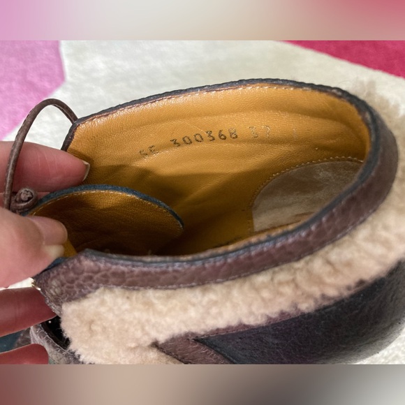 Yves Saint Laurent YSL Black Brown Shearling Trim Tribute Heel Bootie Ankle 37 - Picture 8 of 10